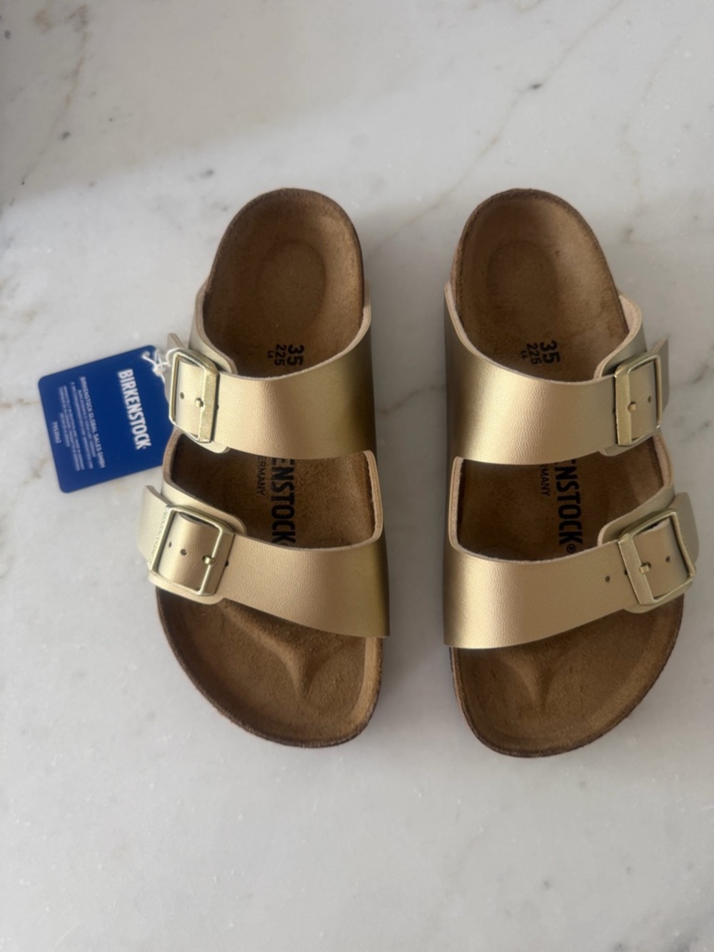 Birkenstock Arizona Two-Strap Sandals in Metallic Gold